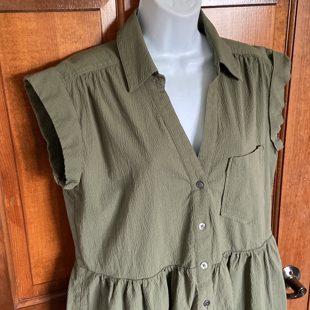 Veronica Beard Trisha Tiered Shirt Green Dress with liner Button Down Size Large - Picture 3 of 15